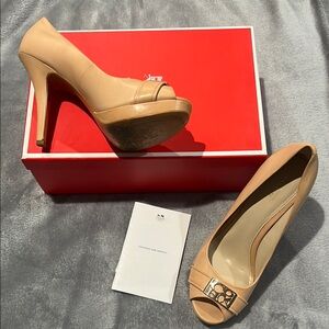 Coach Tan Peep-Toe Platform Heels